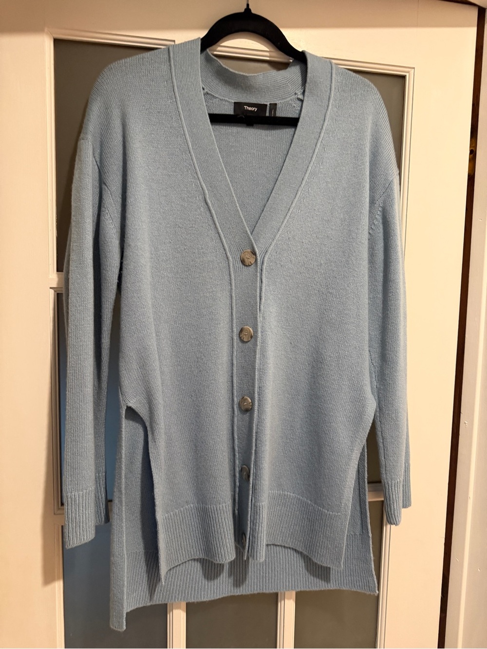 Theory Blue V-Neck Button Front Cardigan size Small